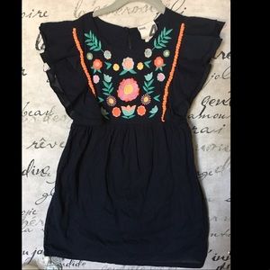 Size 4 navy blue dress with floral  embroidery